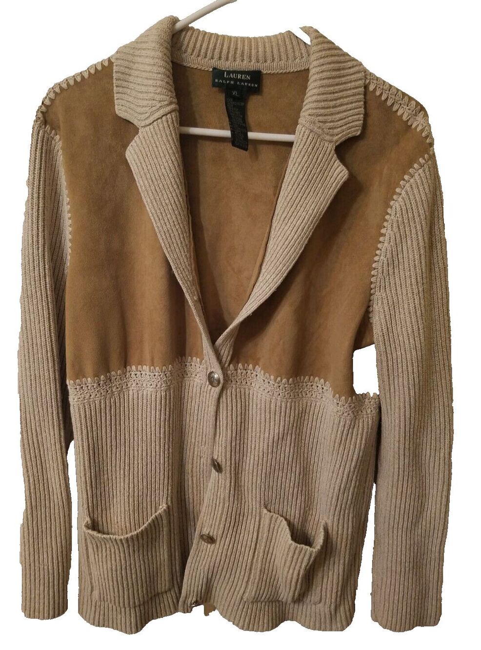 Vtg Ralph Lauren Womens Sweater Cardigan Silk Linen Cotton Knit Button Down  XL